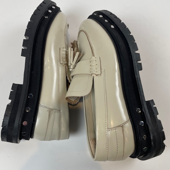 Free People Teagan Tassel Loafer antique ivory leather studded chunk women’s 8.5 - Picture 6 of 14